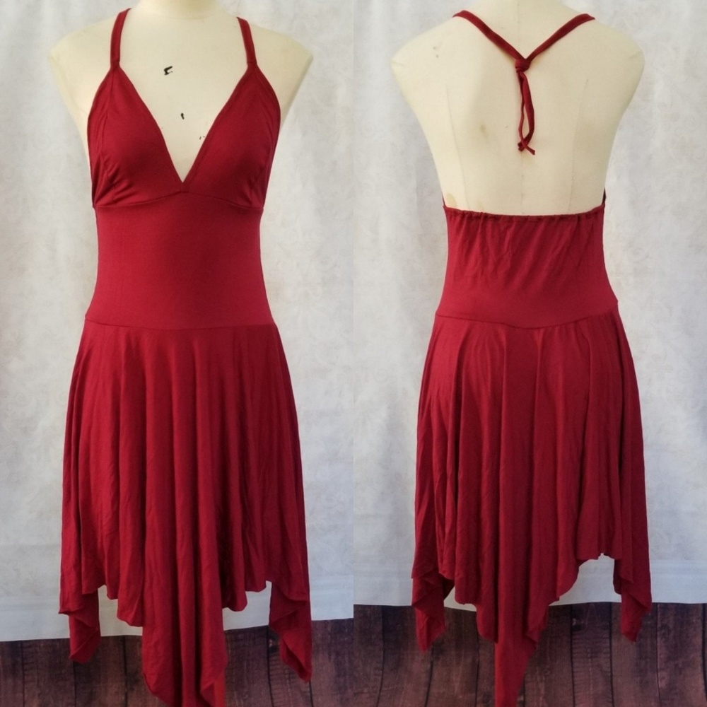Red Halter Handkerchief Hem Dress